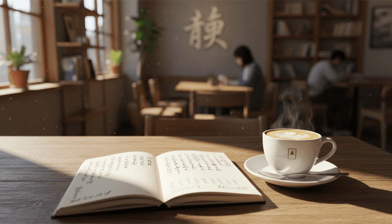 ノートとコーヒーのある仕事場の風景